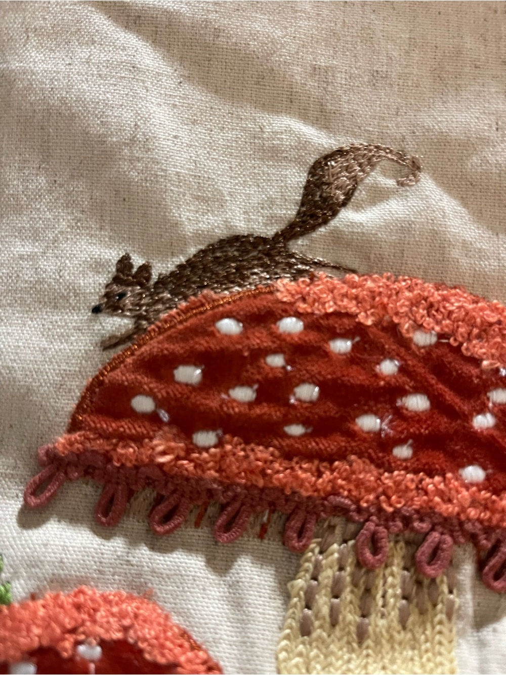 WORLD MARKET EXCLUSIVE Oatmeal Embroidered Critters Kitchen Towel, Rust Mushroom - Picture 8 of 8